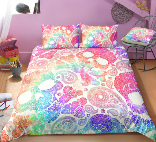 feliz dia de las madres bed sheets bed aesthetic Paisley Pastel Skull Monogram Bedding Set