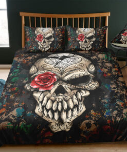 mother's day mothers day cards cozy bedroom aesthetic Retro Dark Roses Skull Bedding Set
