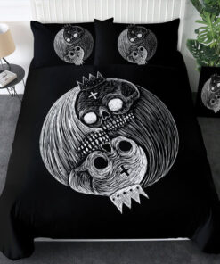 bed aesthetic cozy bedroom aesthetic mother's day Yin Yang Skull Sketch SWBJ3649 Bedding Set