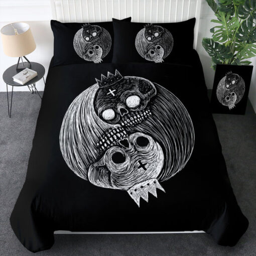 bed aesthetic cozy bedroom aesthetic mother's day Yin Yang Skull Sketch SWBJ3649 Bedding Set