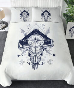 Vintage Buffalo Skull & Compass Sketch  SWBJ3928 Bedding Set mother's day bed aesthetic