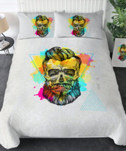 bunk bed designs bed sheets feliz dia de las madres Pastel Watercolor Splash Barber Skull SWBJ4306 Bedding Set