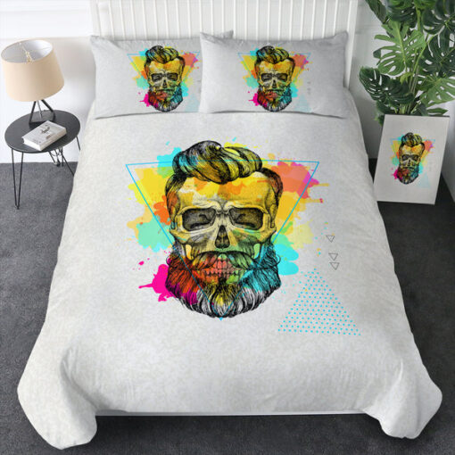 bunk bed designs bed sheets feliz dia de las madres Pastel Watercolor Splash Barber Skull SWBJ4306 Bedding Set