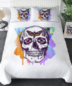 cozy bed mother's day Butterfly Skull Sketch Colorful Watercolor Background SWBJ4432 Bedding Set
