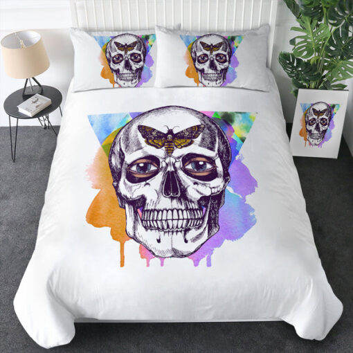 cozy bed mother's day Butterfly Skull Sketch Colorful Watercolor Background SWBJ4432 Bedding Set