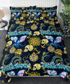 Vintage Dragonflies Skull SWBJ5263 Bedding Set mother's day bed aesthetic