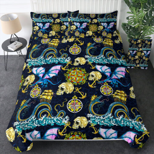 Vintage Dragonflies Skull SWBJ5263 Bedding Set mother's day bed aesthetic