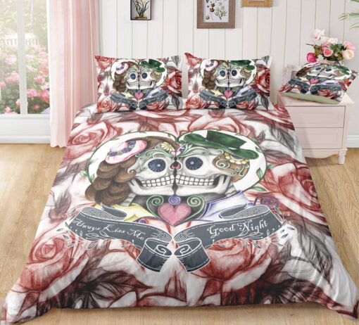 Good Night Skull Love Bedding Set cozy bed feliz dia de las madres bed sheets mothers day cards