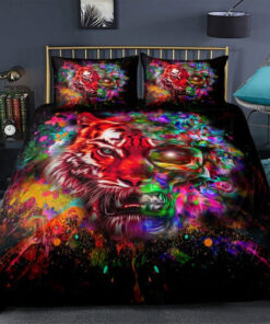cozy bedroom aesthetic bed aesthetic mother's day Colorful Skull Tiger Bedding Set