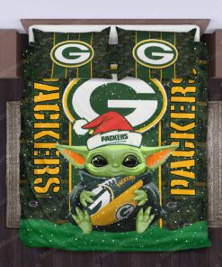 Baby Yoda NFL Green Bay Packers Logo Christmas Bedding Sets bunk bed designs mother's day cozy bedroom aesthetic