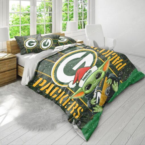 Baby Yoda NFL Green Bay Packers Logo Christmas Bedding Sets bunk bed designs mother's day cozy bedroom aesthetic - Image 4