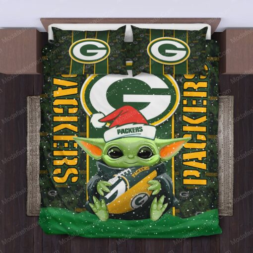 Baby Yoda NFL Green Bay Packers Logo Christmas Bedding Sets bunk bed designs mother's day cozy bedroom aesthetic