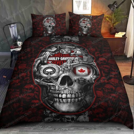 cozy bedroom aesthetic mother's day feliz dia de las madres Buy Big Skulls Harley Davidson And Canada Flag Bedding Sets Bed Sets, Bedroom Sets, Comforter Sets, Duvet Cover, Bedspread - Image 2