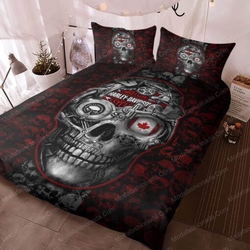 cozy bedroom aesthetic mother's day feliz dia de las madres Buy Big Skulls Harley Davidson And Canada Flag Bedding Sets Bed Sets, Bedroom Sets, Comforter Sets, Duvet Cover, Bedspread - Image 3