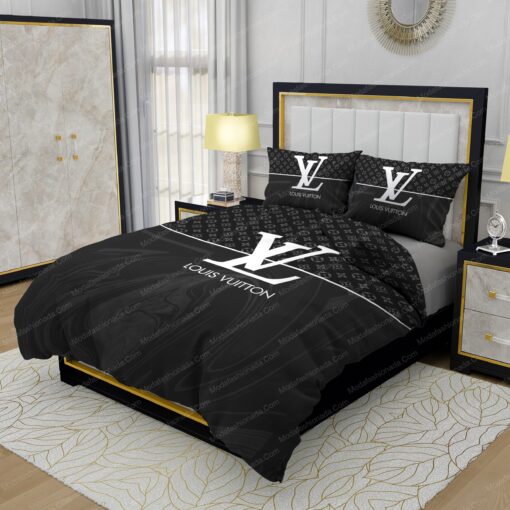 mothers day cards bed aesthetic mother's day Black And White Veinstone Louis Vuitton Bedding Sets - Image 3