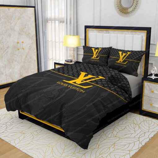 feliz dia de las madres bunk bed designs cozy bedroom aesthetic Black  Veinstone And Gold Louis Vuitton Bedding Sets - Image 3