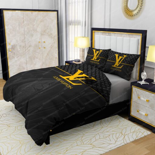 feliz dia de las madres bunk bed designs cozy bedroom aesthetic Black  Veinstone And Gold Louis Vuitton Bedding Sets - Image 4