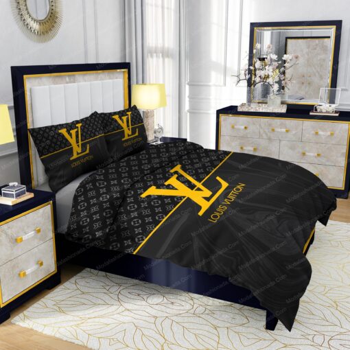 feliz dia de las madres bunk bed designs cozy bedroom aesthetic Black  Veinstone And Gold Louis Vuitton Bedding Sets - Image 5