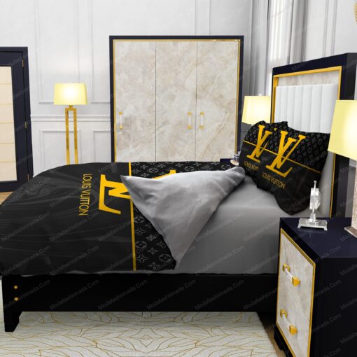 feliz dia de las madres bunk bed designs cozy bedroom aesthetic Black  Veinstone And Gold Louis Vuitton Bedding Sets - Image 6