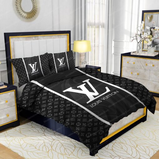 mother's day cozy bedroom aesthetic bunk bed designs Black Veinstone Louis Vuitton Bedding Sets - Image 2