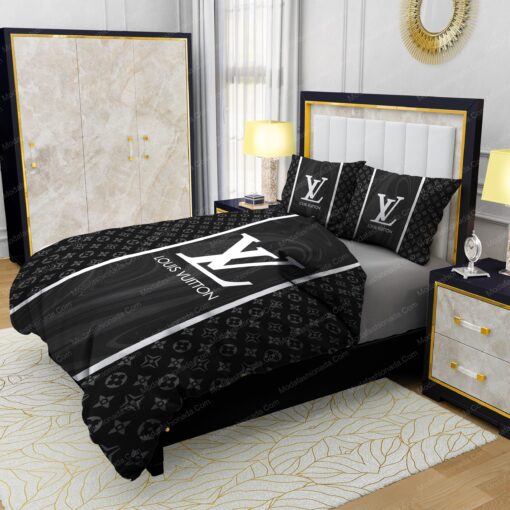 mother's day cozy bedroom aesthetic bunk bed designs Black Veinstone Louis Vuitton Bedding Sets - Image 4