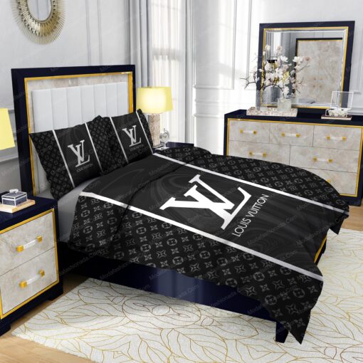 mother's day cozy bedroom aesthetic bunk bed designs Black Veinstone Louis Vuitton Bedding Sets - Image 5