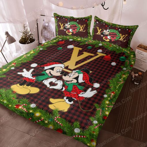 cozy bed mother's day Christmas Mickey And Minnie LV Bedding Sets - Image 3