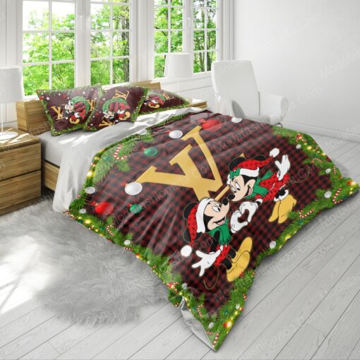 cozy bed mother's day Christmas Mickey And Minnie LV Bedding Sets - Image 4