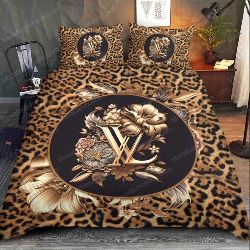 Flowers And Leopard Pattern Louis Vuitton Bedding Sets mothers day cards bed aesthetic - Image 2