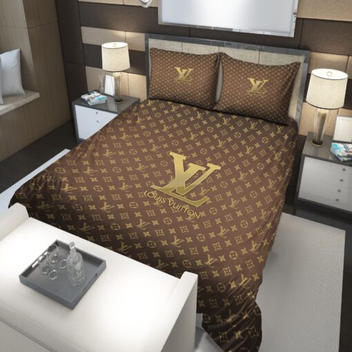 Gold Louis Vuitton Symbol Logo Bedding Sets cozy bedroom aesthetic feliz dia de las madres - Image 2
