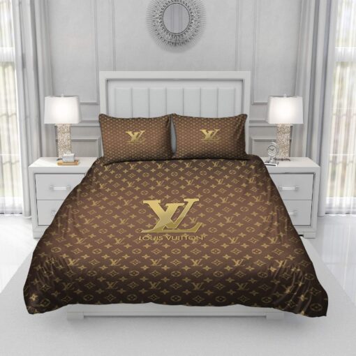 Gold Louis Vuitton Symbol Logo Bedding Sets cozy bedroom aesthetic feliz dia de las madres - Image 3