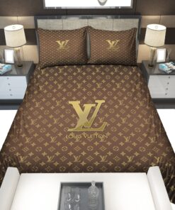 Gold Louis Vuitton Symbol Logo Bedding Sets cozy bedroom aesthetic feliz dia de las madres