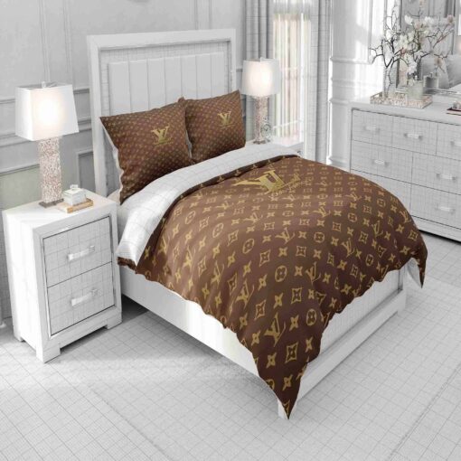 Gold Louis Vuitton Symbol Logo Bedding Sets cozy bedroom aesthetic feliz dia de las madres - Image 4