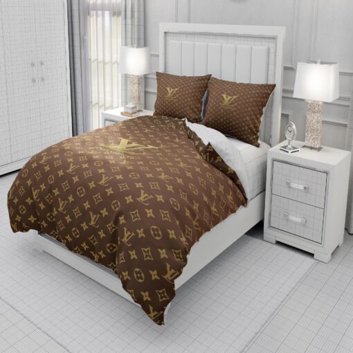 Gold Louis Vuitton Symbol Logo Bedding Sets cozy bedroom aesthetic feliz dia de las madres - Image 5