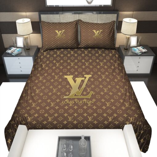 Gold Louis Vuitton Symbol Logo Bedding Sets cozy bedroom aesthetic feliz dia de las madres