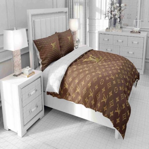 Gold Louis Vuitton Symbol Logo Bedding Sets cozy bedroom aesthetic feliz dia de las madres - Image 7