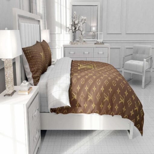 Gold Louis Vuitton Symbol Logo Bedding Sets cozy bedroom aesthetic feliz dia de las madres - Image 8