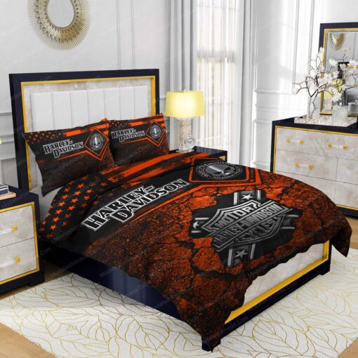 Buy Harley-Davidson American Flag Gold Abstract Bokeh Background Bedding Sets Bed Sets, Bedroom Sets, Comforter Sets, Duvet Cover, Bedspread mother's day cozy bed - Image 2
