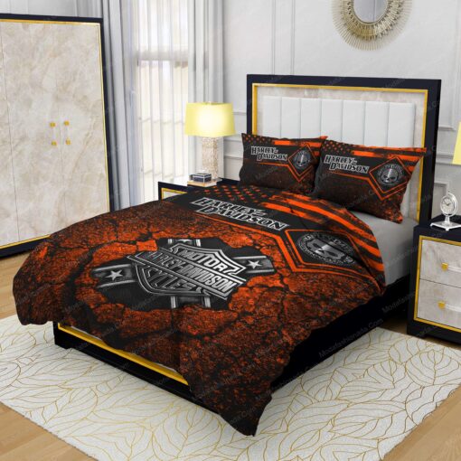 Buy Harley-Davidson American Flag Gold Abstract Bokeh Background Bedding Sets Bed Sets, Bedroom Sets, Comforter Sets, Duvet Cover, Bedspread mother's day cozy bed - Image 3