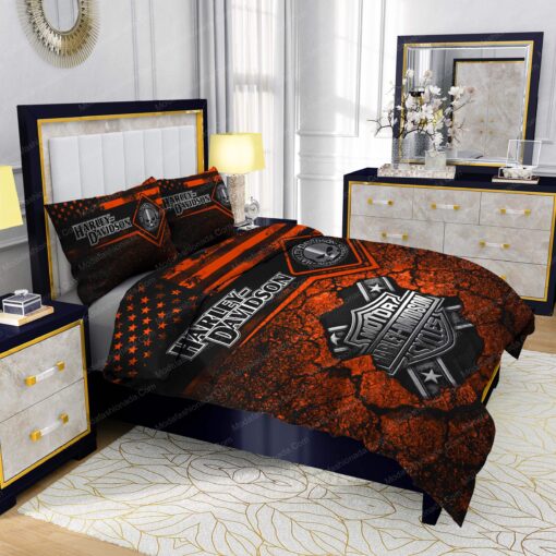 Buy Harley-Davidson American Flag Gold Abstract Bokeh Background Bedding Sets Bed Sets, Bedroom Sets, Comforter Sets, Duvet Cover, Bedspread mother's day cozy bed - Image 5