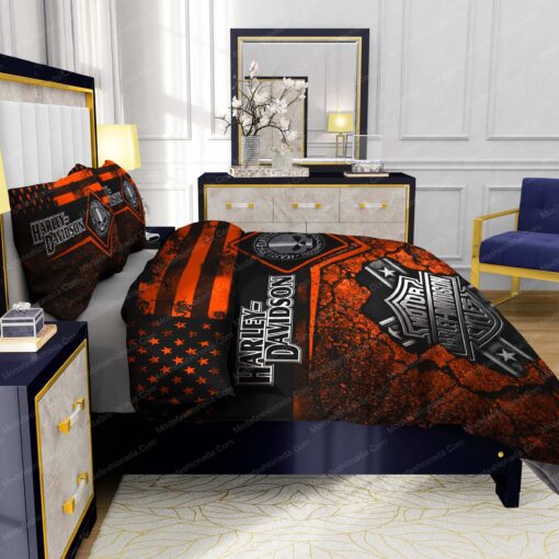 Buy Harley-Davidson American Flag Gold Abstract Bokeh Background Bedding Sets Bed Sets, Bedroom Sets, Comforter Sets, Duvet Cover, Bedspread mother's day cozy bed - Image 7
