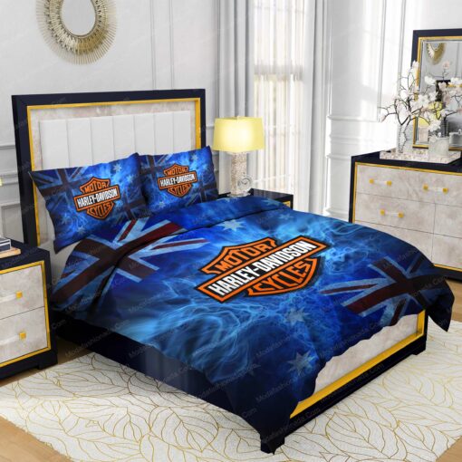 cozy bedroom aesthetic bed aesthetic mother's day Buy Harley-Davidson Blue Flames Bedding Sets Bed Sets, Bedroom Sets, Comforter Sets, Duvet Cover, Bedspread - Image 2