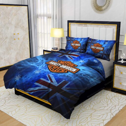 cozy bedroom aesthetic bed aesthetic mother's day Buy Harley-Davidson Blue Flames Bedding Sets Bed Sets, Bedroom Sets, Comforter Sets, Duvet Cover, Bedspread - Image 3