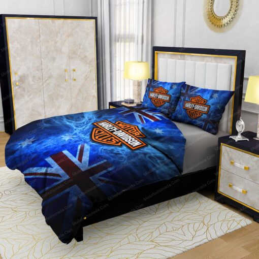 cozy bedroom aesthetic bed aesthetic mother's day Buy Harley-Davidson Blue Flames Bedding Sets Bed Sets, Bedroom Sets, Comforter Sets, Duvet Cover, Bedspread - Image 4