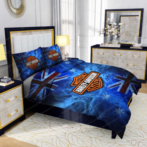 cozy bedroom aesthetic bed aesthetic mother's day Buy Harley-Davidson Blue Flames Bedding Sets Bed Sets, Bedroom Sets, Comforter Sets, Duvet Cover, Bedspread - Image 5