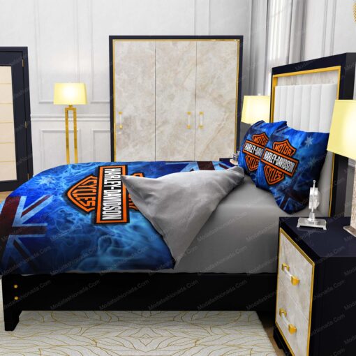 cozy bedroom aesthetic bed aesthetic mother's day Buy Harley-Davidson Blue Flames Bedding Sets Bed Sets, Bedroom Sets, Comforter Sets, Duvet Cover, Bedspread - Image 6