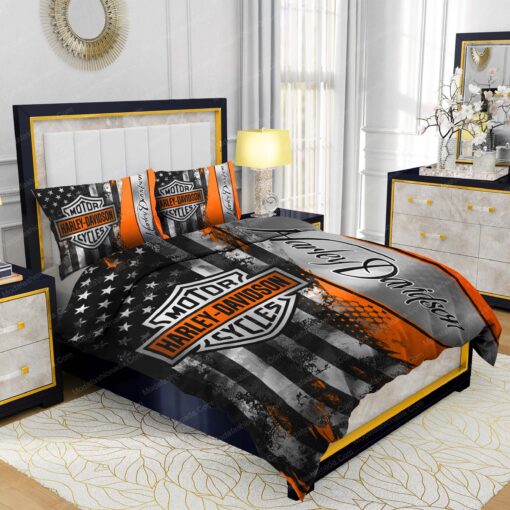 Buy Harley-Davidson Logo American Flag Bedding Sets Bed Sets, Bedroom Sets, Comforter Sets, Duvet Cover, Bedspread mothers day cards mother's day bed sheets - Image 2