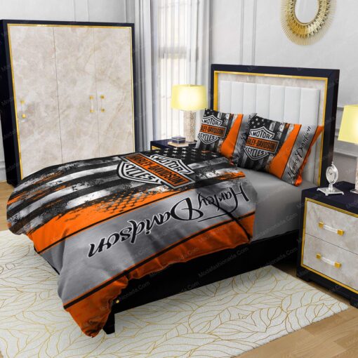 Buy Harley-Davidson Logo American Flag Bedding Sets Bed Sets, Bedroom Sets, Comforter Sets, Duvet Cover, Bedspread mothers day cards mother's day bed sheets - Image 4