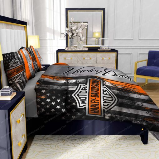 Buy Harley-Davidson Logo American Flag Bedding Sets Bed Sets, Bedroom Sets, Comforter Sets, Duvet Cover, Bedspread mothers day cards mother's day bed sheets - Image 7