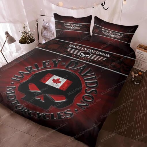 Buy Harley-Davidson Motorcles Style Skull Flag Of Canada Bedding Sets Bed Sets, Bedroom Sets, Comforter Sets, Duvet Cover, Bedspread cozy bed bed sheets feliz dia de las madres mother's day - Image 3
